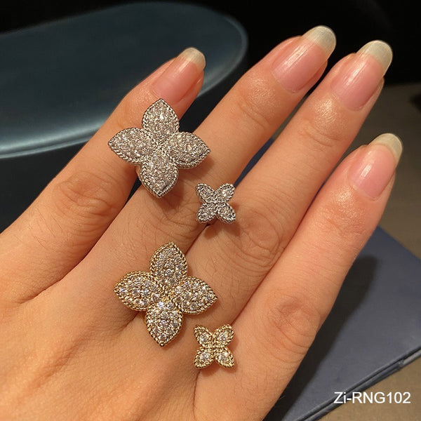 Cute Flower Gold Silver Color Adjustable Rings with Bling Zircon Stone - Zi Collection Hub