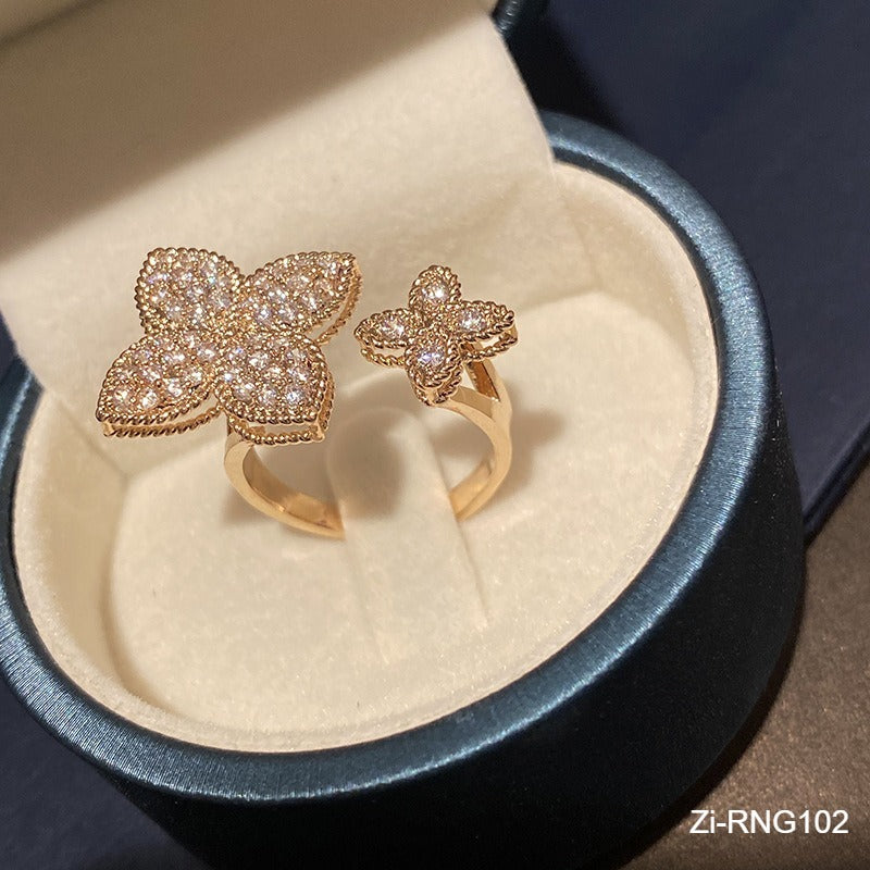 Cute Flower Gold Silver Color Adjustable Rings with Bling Zircon Stone - Zi Collection Hub