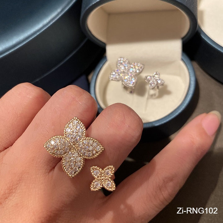 Cute Flower Gold Silver Color Adjustable Rings with Bling Zircon Stone - Zi Collection Hub