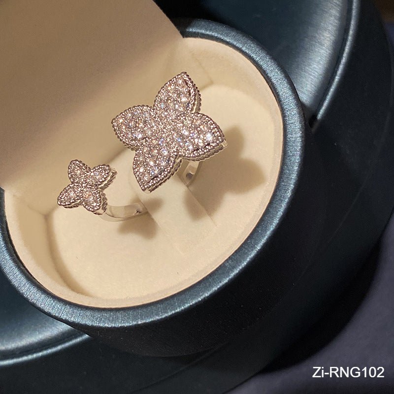 Cute Flower Gold Silver Color Adjustable Rings with Bling Zircon Stone - Zi Collection Hub