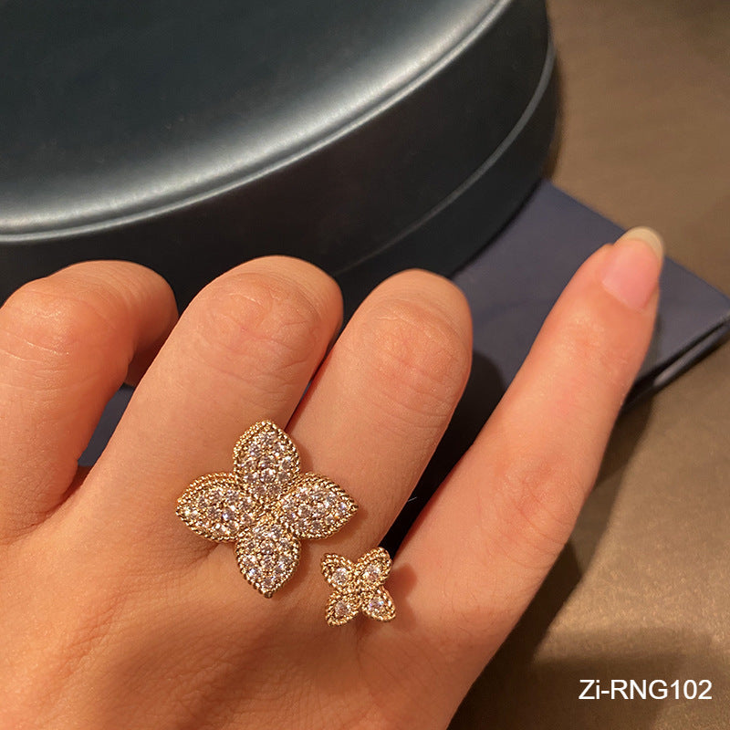 Cute Flower Gold Silver Color Adjustable Rings with Bling Zircon Stone - Zi Collection Hub