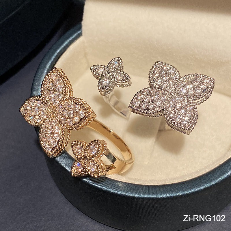 Cute Flower Gold Silver Color Adjustable Rings with Bling Zircon Stone - Zi Collection Hub