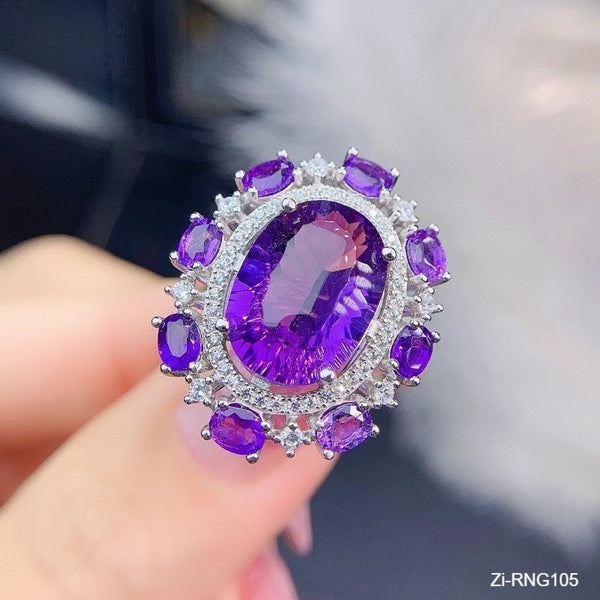 High Quality Dazzling Big Oval Purple Crystal Stone Ring