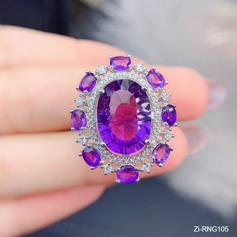 High Quality Dazzling Big Oval Purple Crystal Stone Ring - Zi Collection Hub