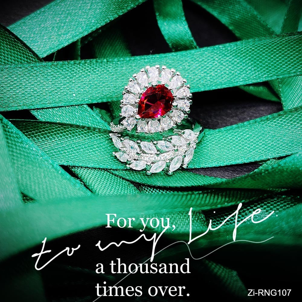 Luxury Royal Red Crystal Imitated Ruby Gemstones Diamonds Feathers Ring - Zi Collection Hub