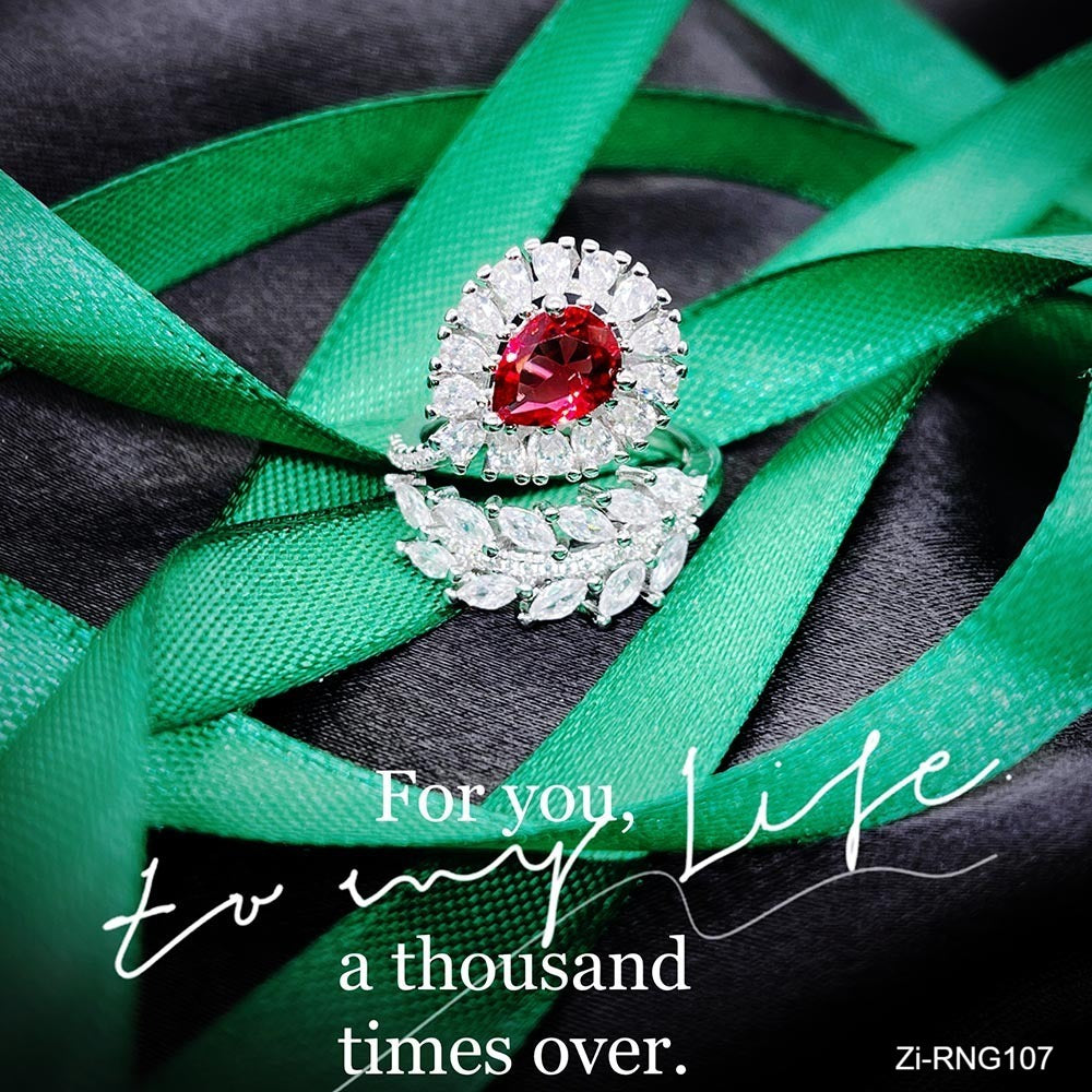 Luxury Royal Red Crystal Imitated Ruby Gemstones Diamonds Feathers Ring - Zi Collection Hub