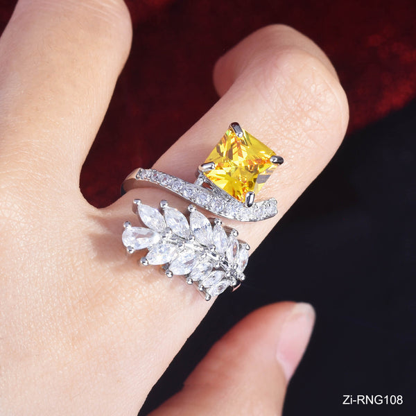 Yellow/Pink Cubic Zirconia Wedding Engagement Square Ring - Zi Collection Hub