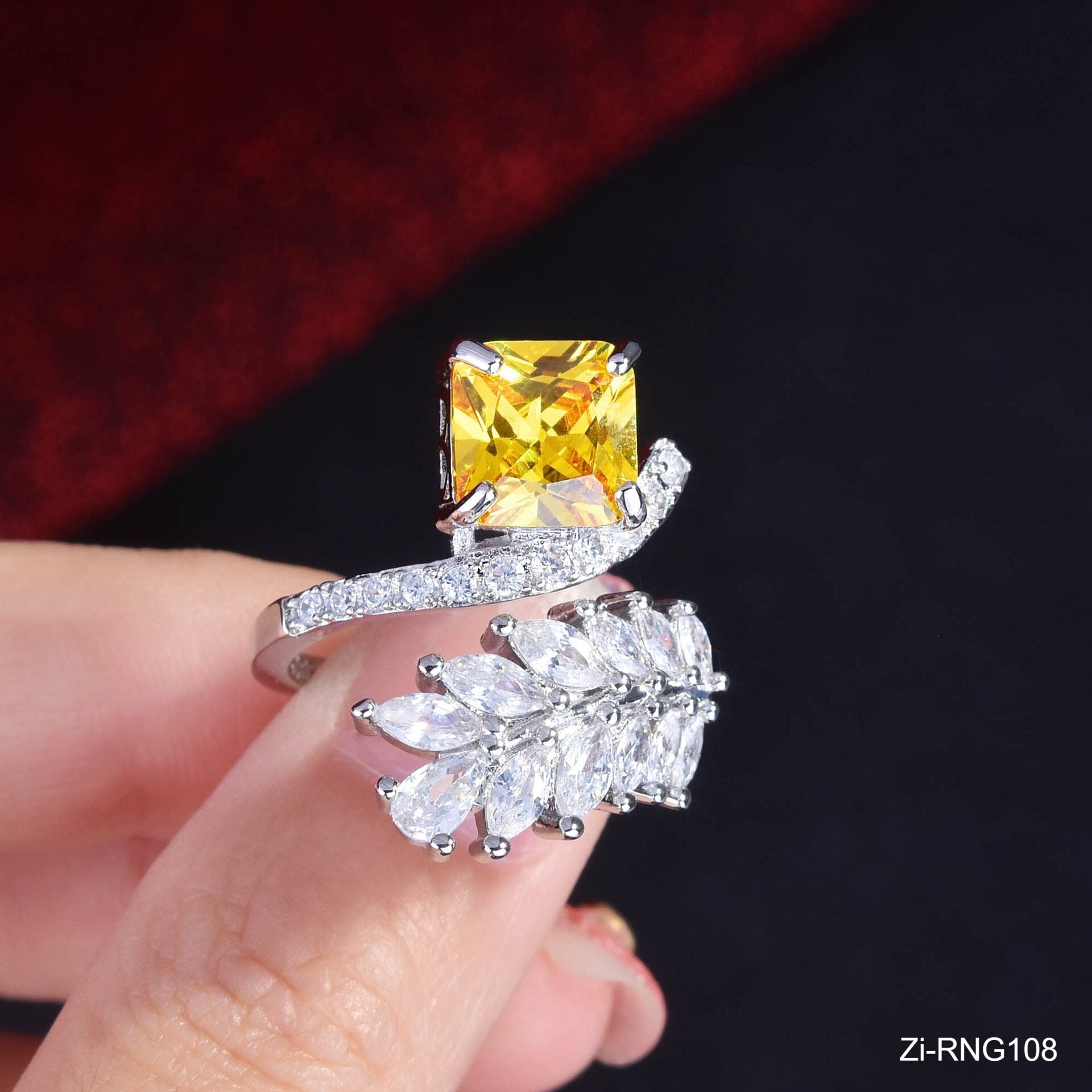 Yellow/Pink Cubic Zirconia Wedding Engagement Square Ring - Zi Collection Hub
