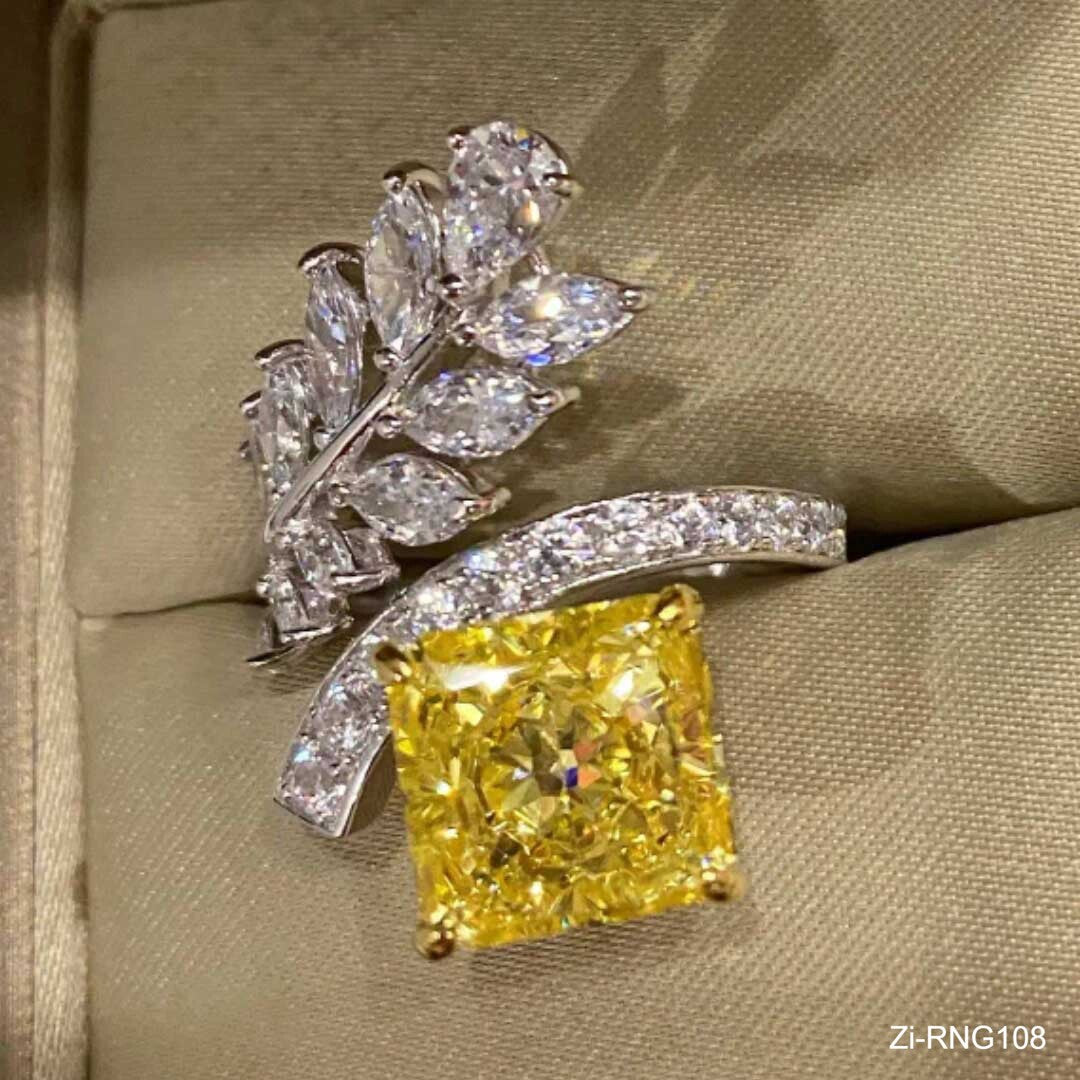 Yellow/Pink Cubic Zirconia Wedding Engagement Square Ring - Zi Collection Hub