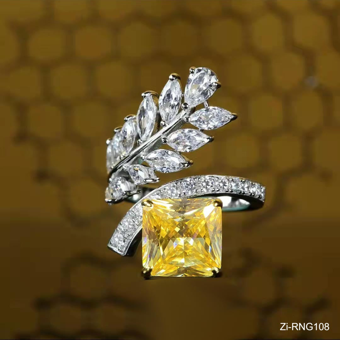 Yellow/Pink Cubic Zirconia Wedding Engagement Square Ring - Zi Collection Hub