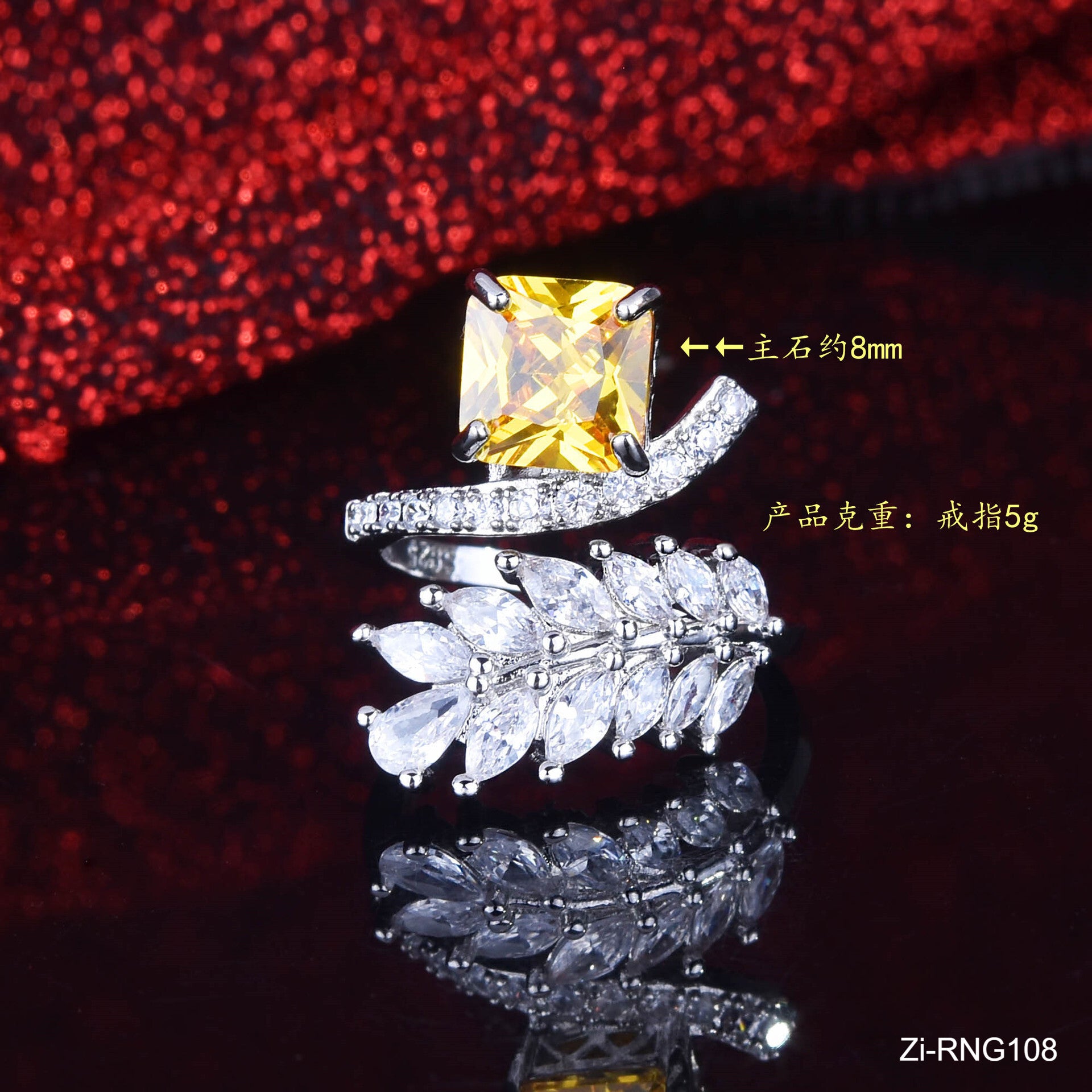 Yellow/Pink Cubic Zirconia Wedding Engagement Square Ring - Zi Collection Hub