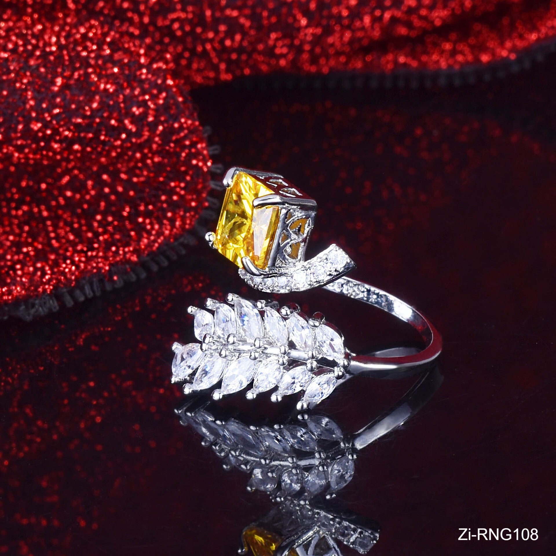Yellow/Pink Cubic Zirconia Wedding Engagement Square Ring - Zi Collection Hub