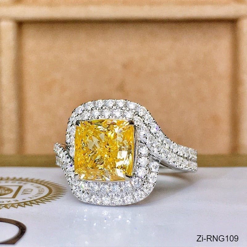 Yellow Cubic Zirconia Wedding Engagement Square Ring Adjustable
