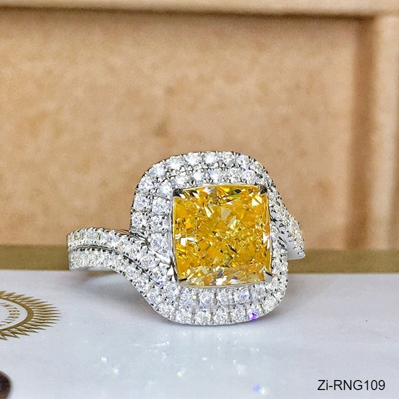 Yellow Cubic Zirconia Wedding Engagement Square Ring Adjustable - Zi Collection Hub