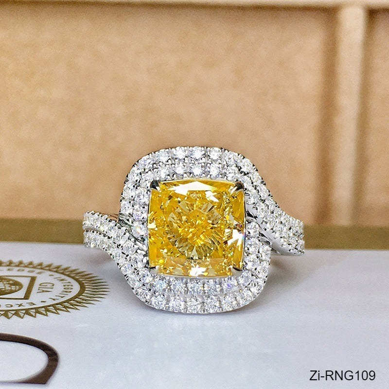 Yellow Cubic Zirconia Wedding Engagement Square Ring Adjustable - Zi Collection Hub