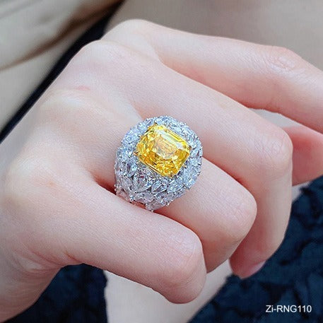 Big Crystal Sterling Silver Yellow Ring - Zi Collection Hub