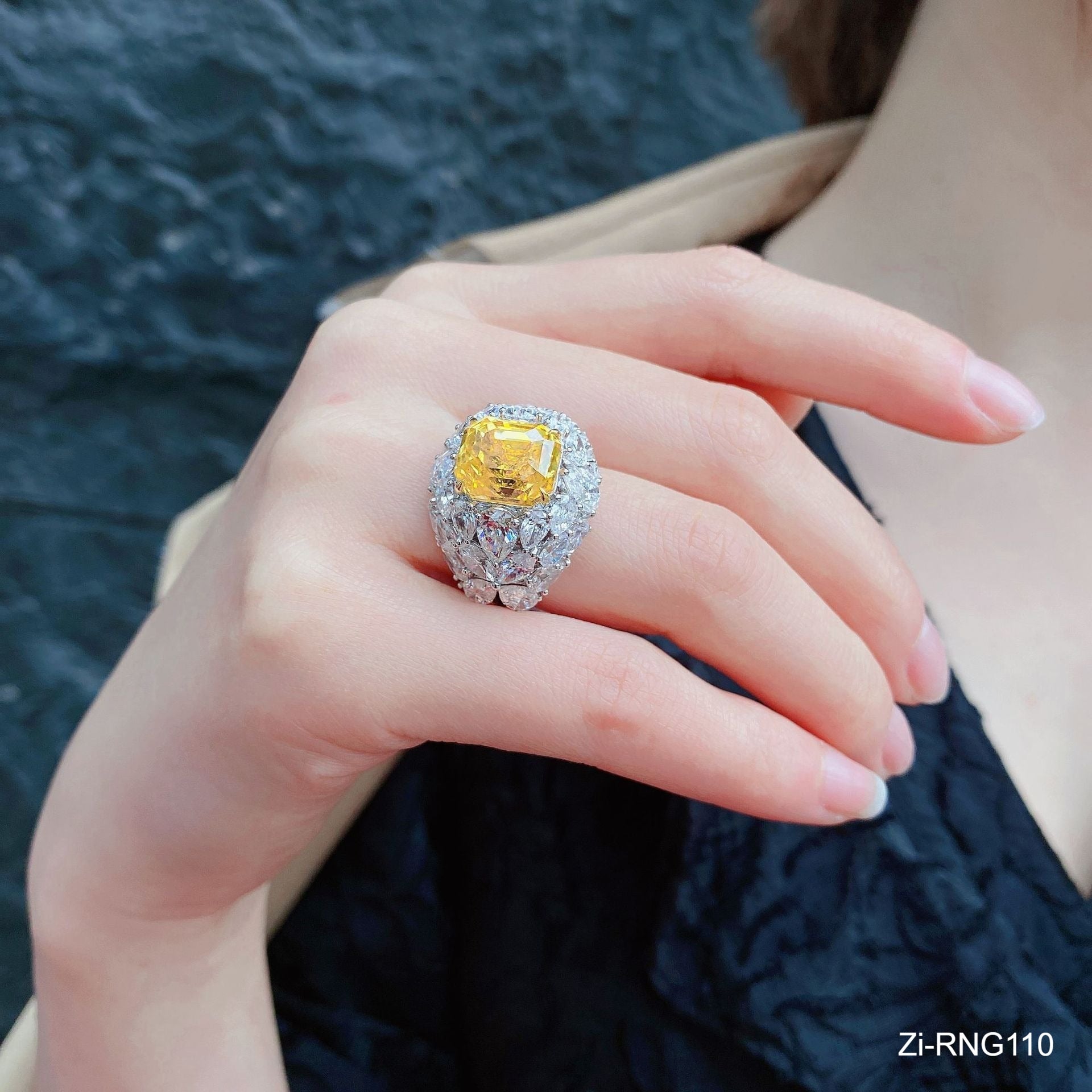 Big Crystal Sterling Silver Yellow Ring - Zi Collection Hub