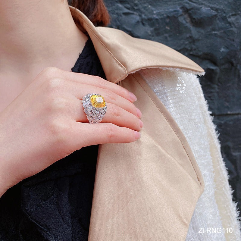 Big Crystal Sterling Silver Yellow Ring - Zi Collection Hub