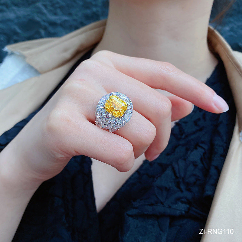 Big Crystal Sterling Silver Yellow Ring - Zi Collection Hub