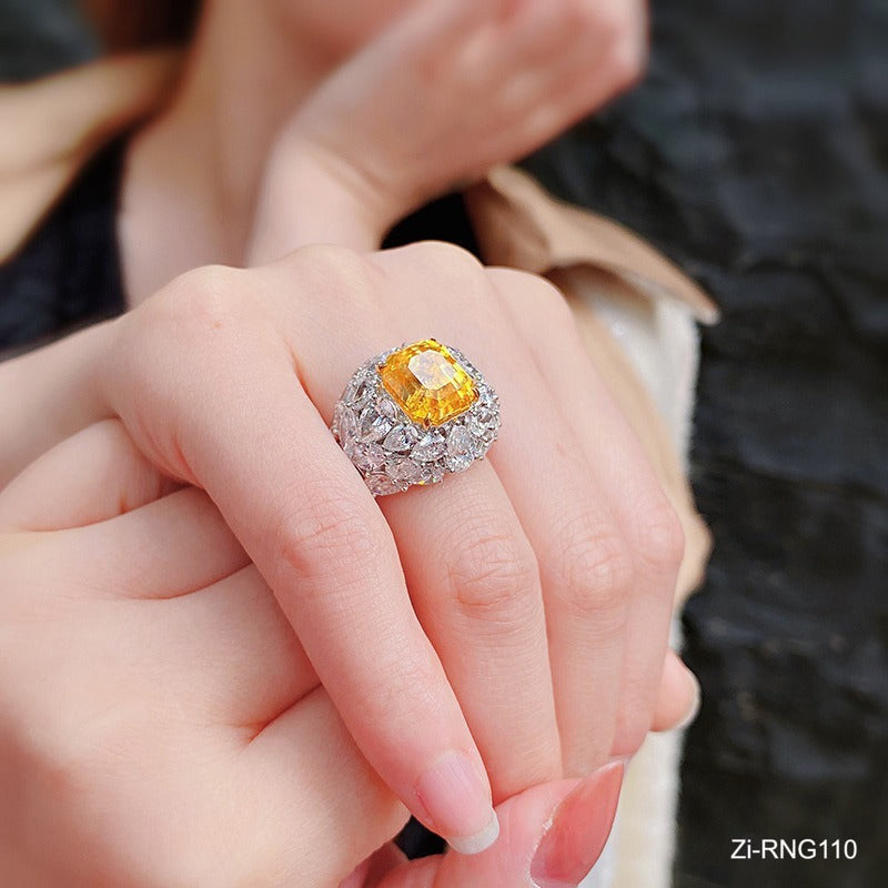 Big Crystal Sterling Silver Yellow Ring - Zi Collection Hub