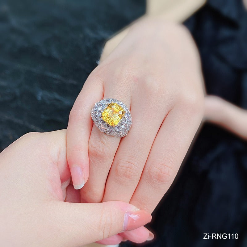 Big Crystal Sterling Silver Yellow Ring - Zi Collection Hub