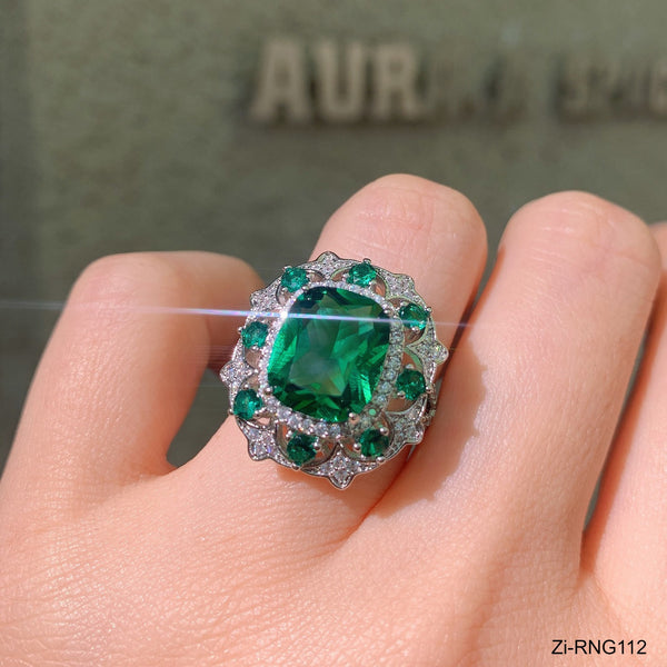 New Simulation Zambian Emerald Zircon Ring Adjustable - Zi Collection Hub