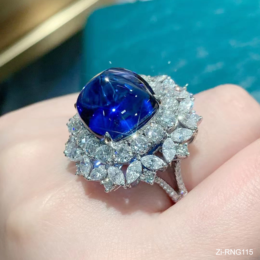 Luxury Princess Cut Blue Cubic Zirconia Engagement Wedding Ring Adjustable - Zi Collection Hub