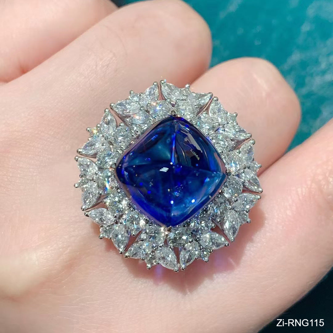Luxury Princess Cut Blue Cubic Zirconia Engagement Wedding Ring Adjustable - Zi Collection Hub
