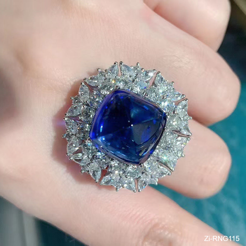 Luxury Princess Cut Blue Cubic Zirconia Engagement Wedding Ring Adjustable - Zi Collection Hub