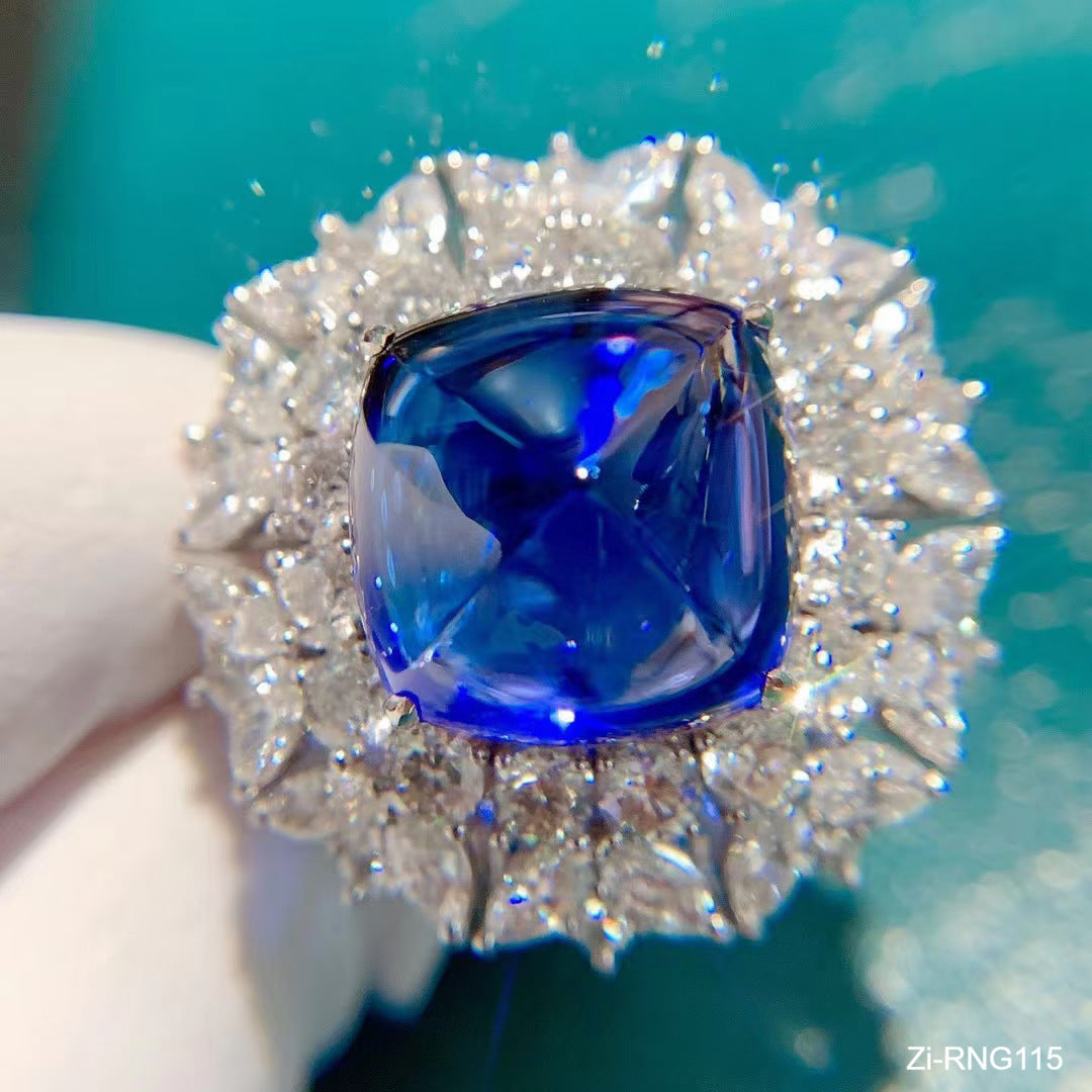 Luxury Princess Cut Blue Cubic Zirconia Engagement Wedding Ring Adjustable - Zi Collection Hub