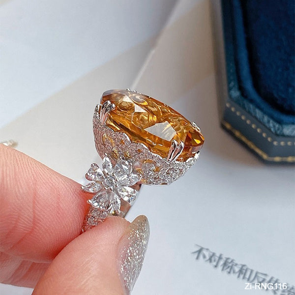 High-end Large Carat Zircon Flash New Topaz Full Diamond Open Ring