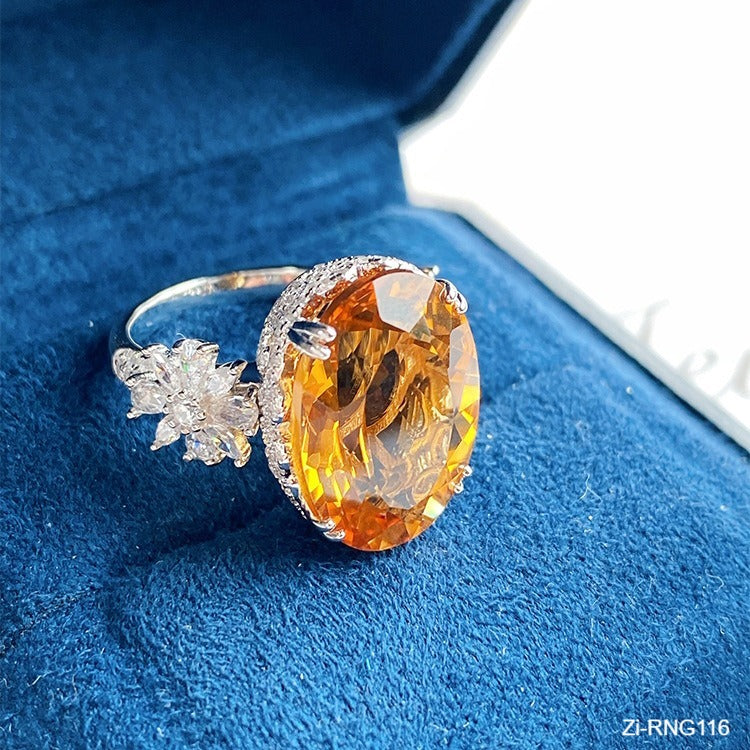 High-end Large Carat Zircon Flash New Topaz Full Diamond Open Ring - Zi Collection Hub