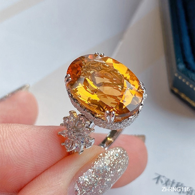 High-end Large Carat Zircon Flash New Topaz Full Diamond Open Ring - Zi Collection Hub