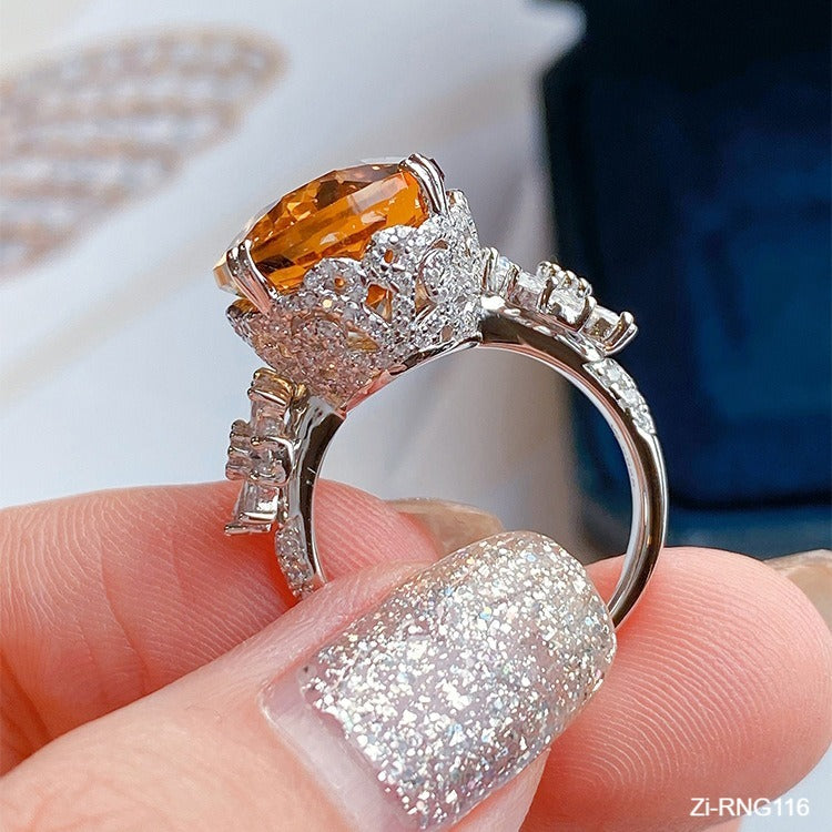 High-end Large Carat Zircon Flash New Topaz Full Diamond Open Ring - Zi Collection Hub