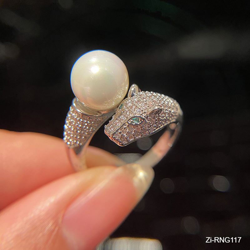 New natural freshwater pearl shell pearl leopard head open ring - Zi Collection Hub