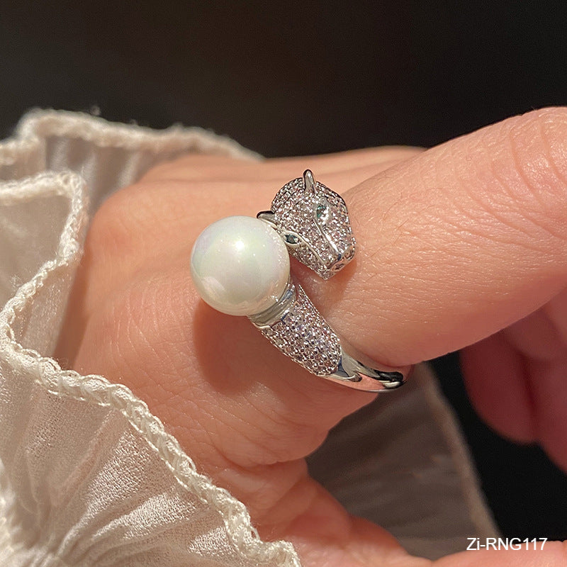 New natural freshwater pearl shell pearl leopard head open ring - Zi Collection Hub
