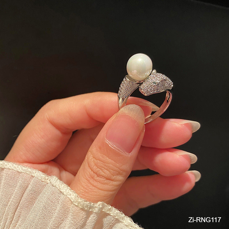 New natural freshwater pearl shell pearl leopard head open ring - Zi Collection Hub