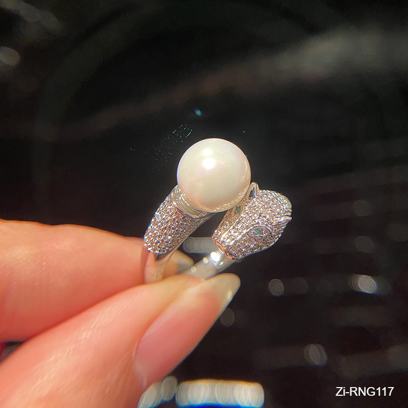 New natural freshwater pearl shell pearl leopard head open ring - Zi Collection Hub