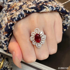 Red White AAA Zircon Ring Adjustable