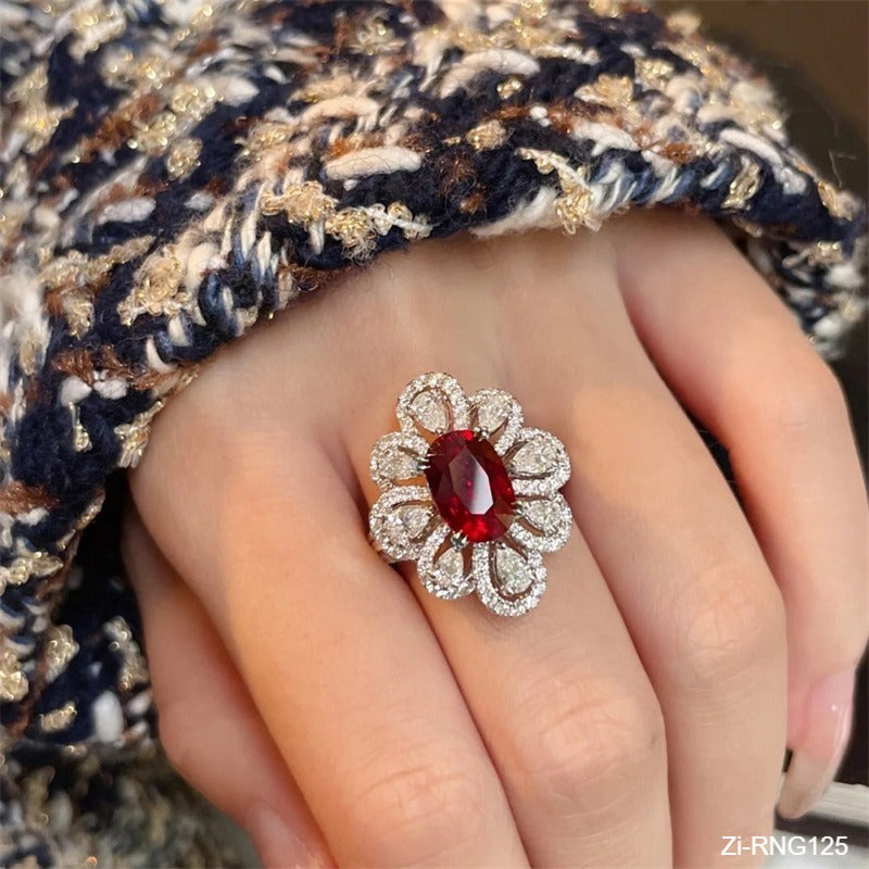 Red White AAA Zircon Ring Adjustable - Zi Collection Hub