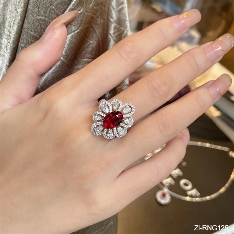 Red White AAA Zircon Ring Adjustable - Zi Collection Hub