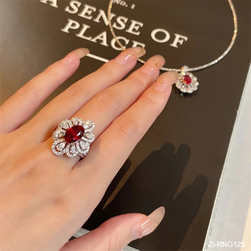 Red White AAA Zircon Ring Adjustable - Zi Collection Hub