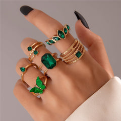 Emerald Butterfly Retro Ring Set