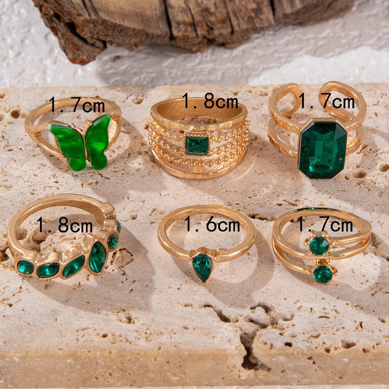 Emerald Butterfly Retro Ring Set