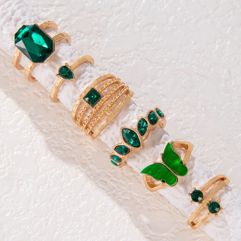 Emerald Butterfly Retro Ring Set