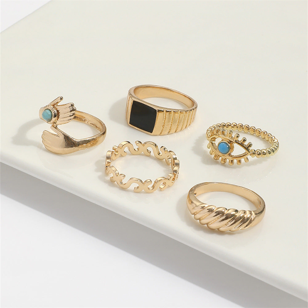 Turquoise Eye Hug Rings 5-Pcs Set