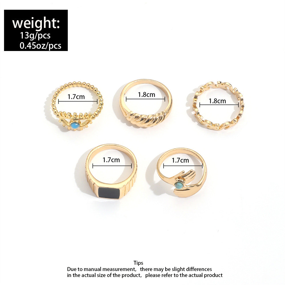 Turquoise Eye Hug Rings 5-Pcs Set
