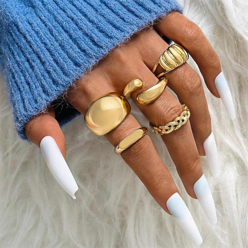 RNG209 - Gold Color Chain Pattern Ring Sets