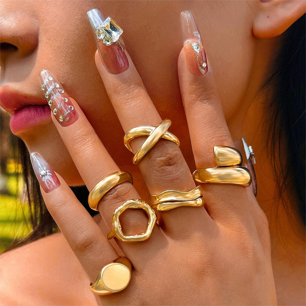 RNG211 -  Gold Color Intersect Ring Sets