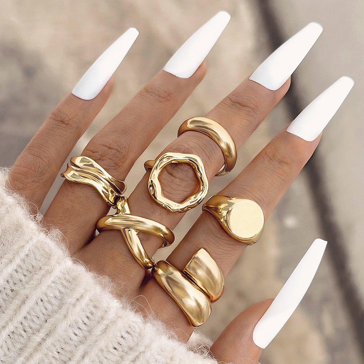 RNG211 -  Gold Color Intersect Ring Sets